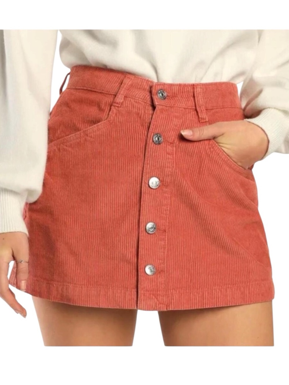 Free People Corduroy Button-Up Mini Skirt